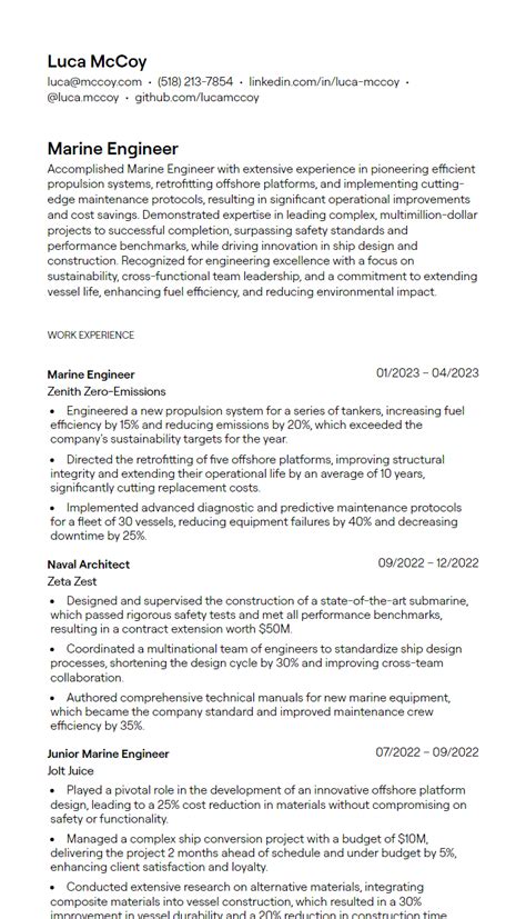 2025 Marine Engineer Resume Example Free Template 2025 Marine Engineer Resume Example Free Template