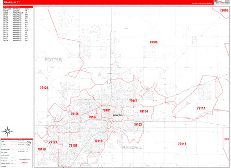 Amarillo Tx Metro Area Zip Code Wall Map Basic Style By Marketmaps