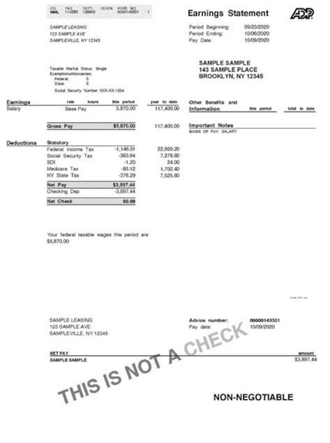 Editable Adp Pay Stub Template