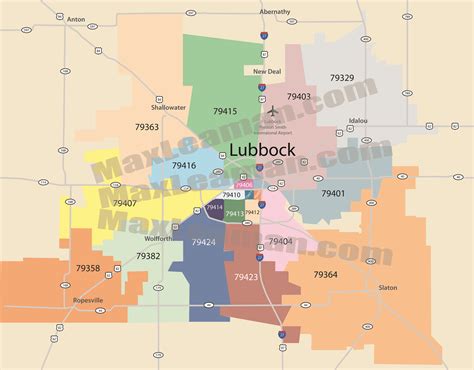 Lubbock Tx Zip Code Laminated Map Topographics