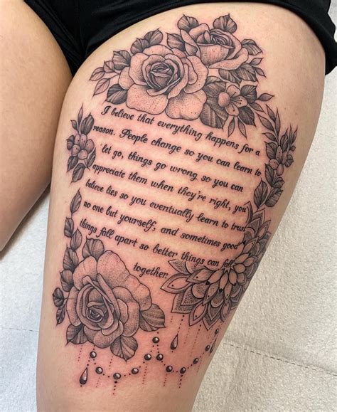 Meaningful Floral Quote Script Thigh Tattoo Artofit