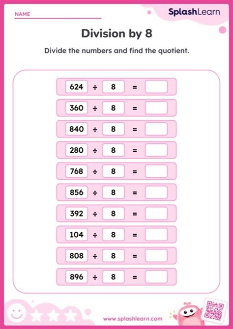 Pattern In Division By 8 Printable Math Worksheet