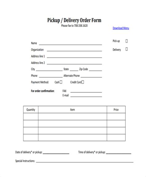 Pick Up Order Template