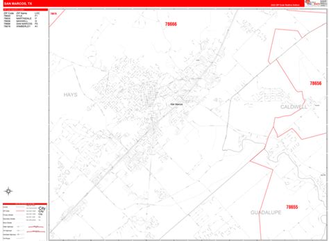 San Marcos Texas Zip Code Wall Map Basic Style By Marketmaps