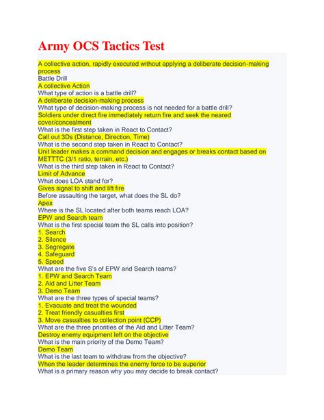 Solution Army Ocs Tactics Test Studypool