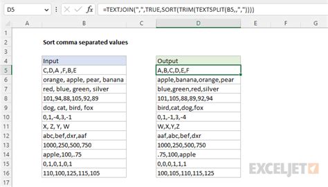 Sort Comma Separated Values Excel Formula Exceljet