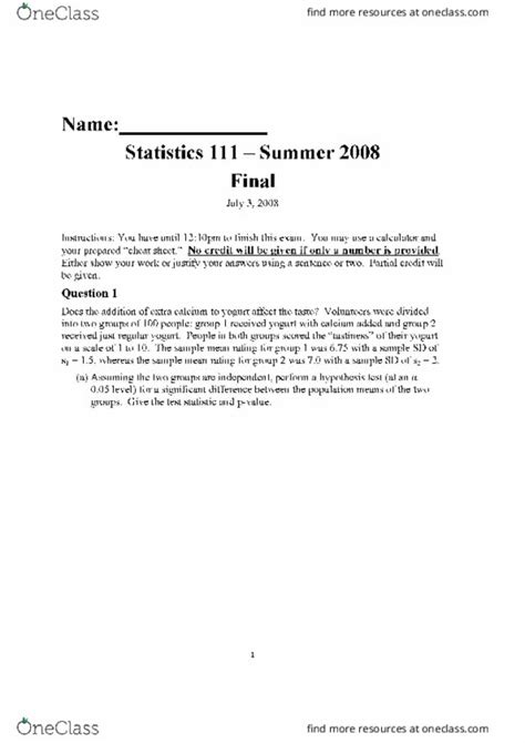 Stat 111 Final Final Exam Oneclass Stat 111 Final Final Exam Oneclass